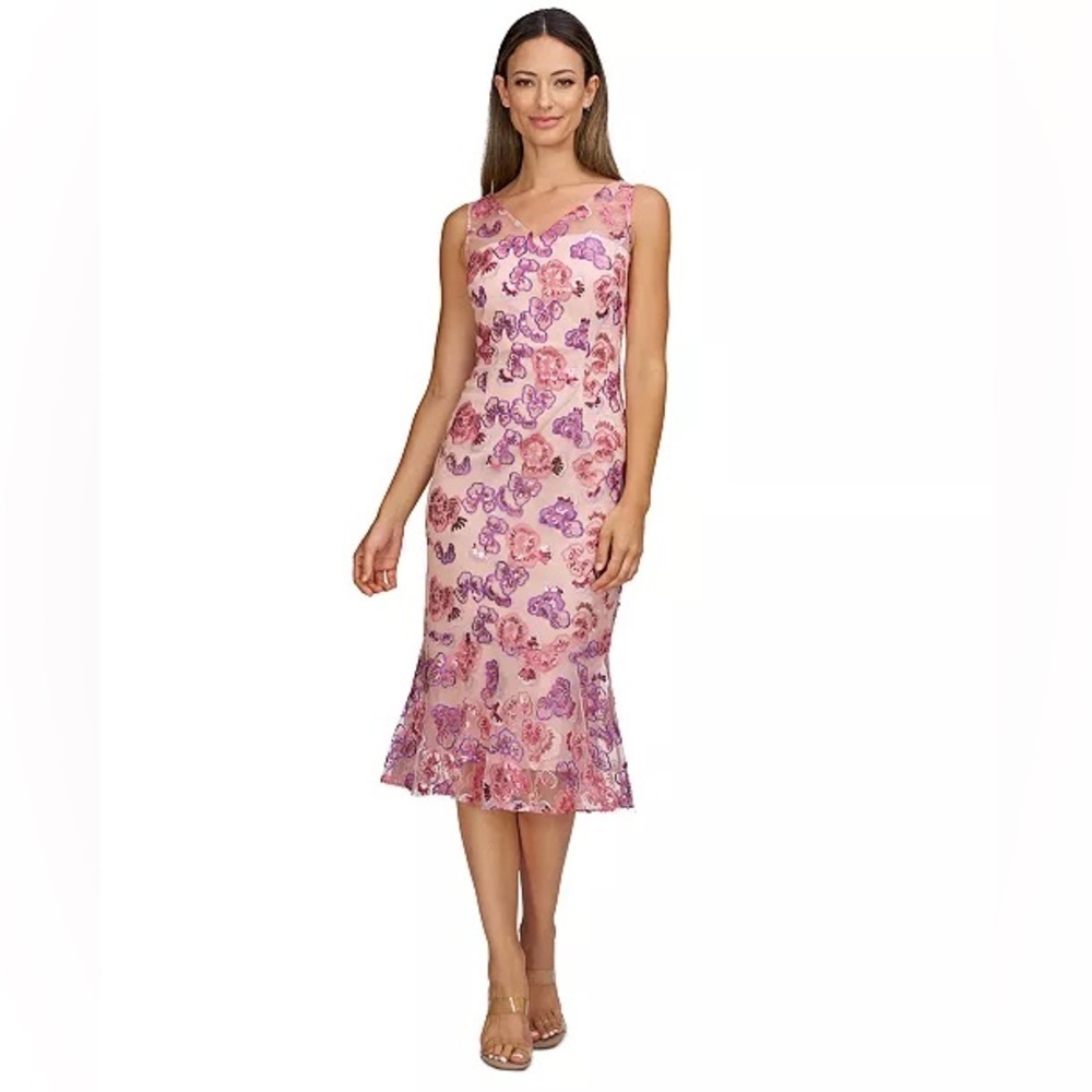 JS Collections G3 NWT Women's Embellished-Floral V-Neck Sleeveless Dress SIZE 2